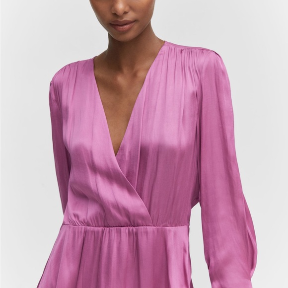 MANGO NWT Pink Wrapped Satin Dress Size 6 - Picture 5 of 10